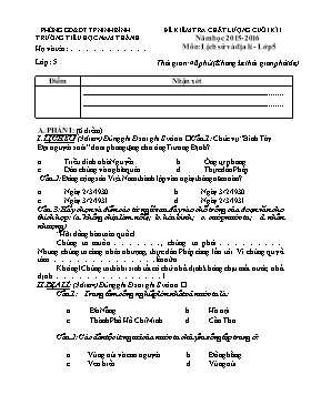 Đề và đáp án kiểm tra chất lượng học kì I lớp 5 - Năm học 2015-2016 - Trường Tiểu học Nam Thành